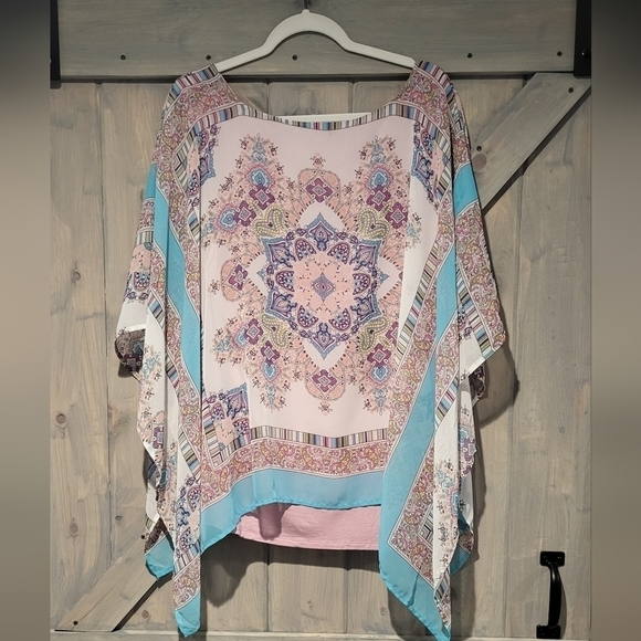 Roz & Ali Medallion Print Shawl Kimono Overlay Tank Top Size XL - Picture 3 of 11